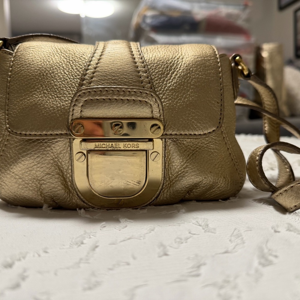 Michael Kors Metallic Gold Leather Crossbody Bag